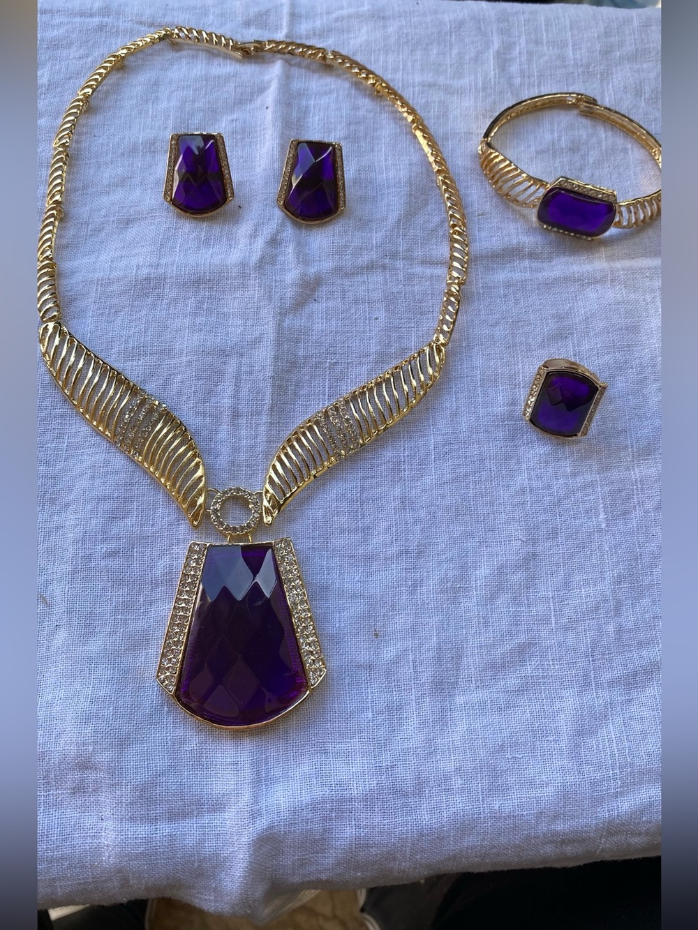 Gold and Purple Statement Necklace Set - Women Jewelry